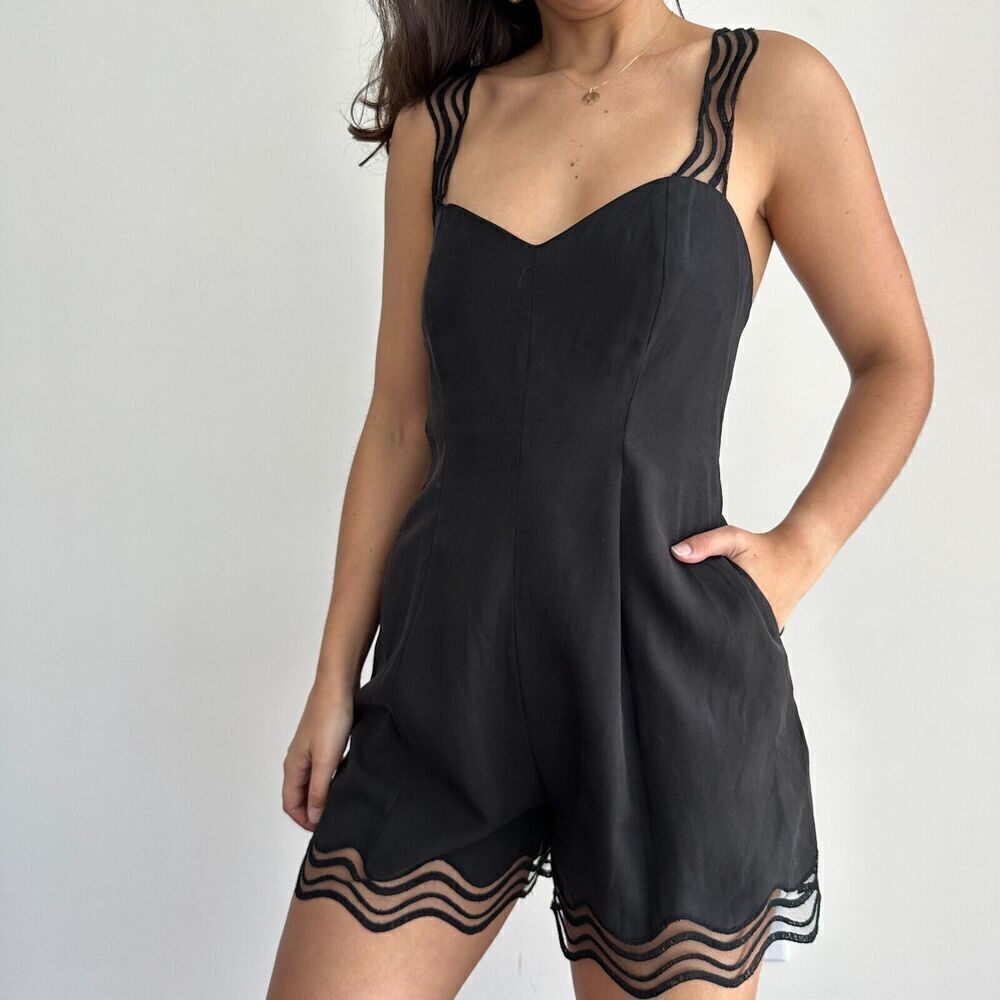 Zac Posen Jumpsuit Womens 0 Black Romper Sleeveless Sweetheart Pearl $590 NWT